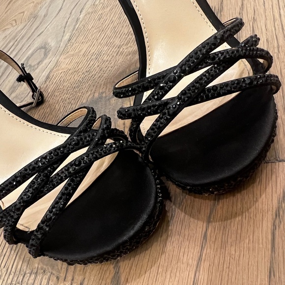 Like New [Betsey Johnson] Sexy Black Sparkly Platform Strappy Stiletto Heels | 6 - Picture 3 of 16